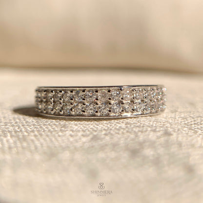 Double Row Round Diamond Channel Set Wedding Band