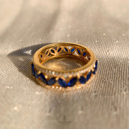 18k Yellow Gold Blue Sapphire Marquise Ring