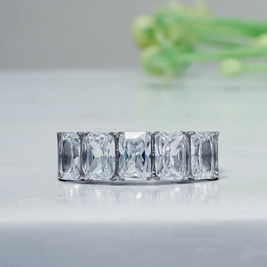 Emerald Cut Diamond Scalloped Eternity Band