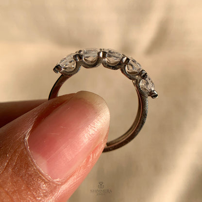 Emerald Cut Scalloped Half Eternity Band