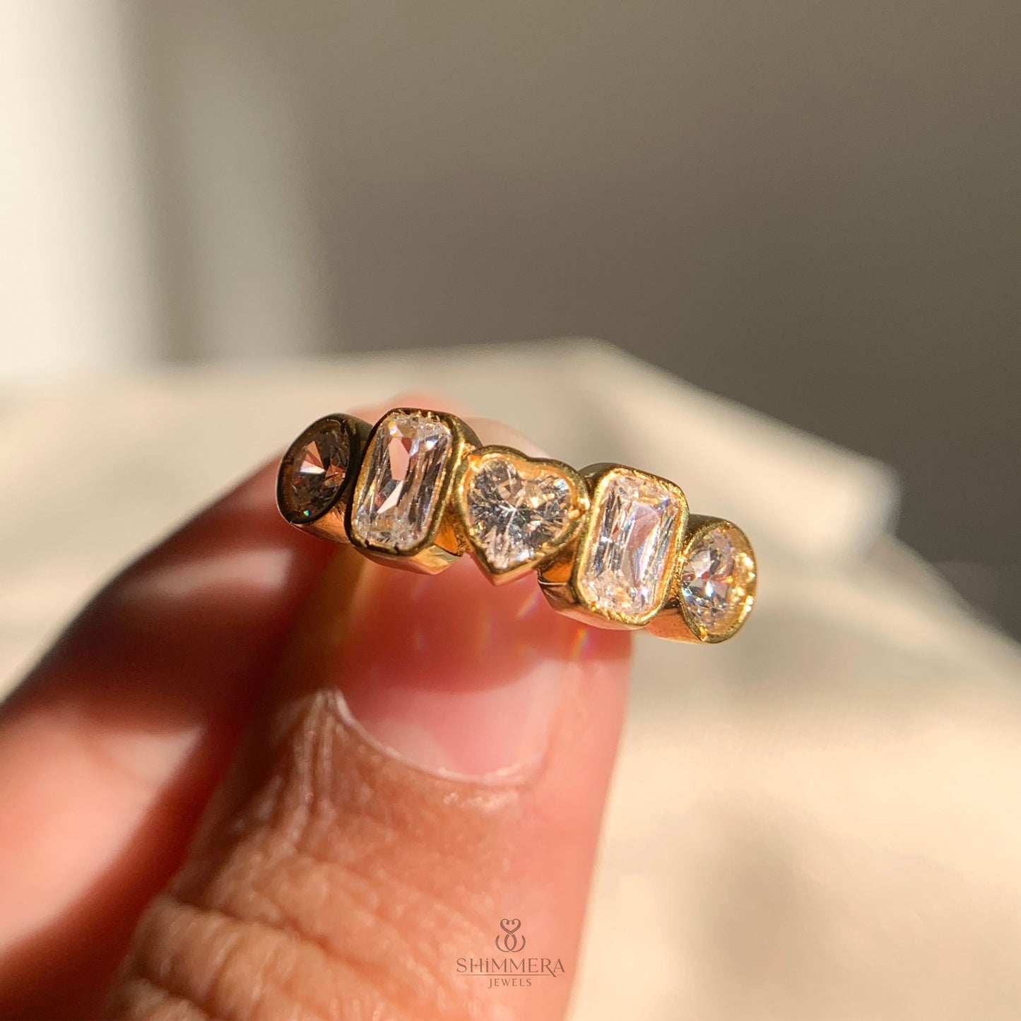 Multi Shape Bezel Set Diamond Wedding Band