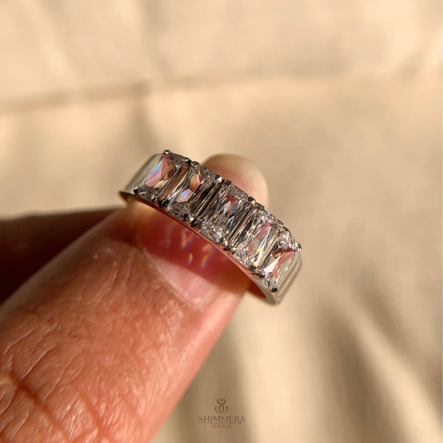 Emerald Shaped Diamond Wedding Band