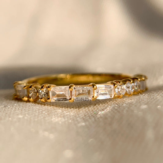 Baguette And Round Diamond Half Eternity Band