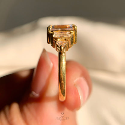 Emerald Cut Moissanite Three Stone Engagement Ring