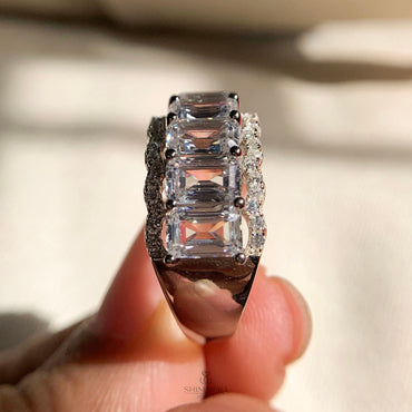 10k Radiant and Round Moissanite Half Eternity Band