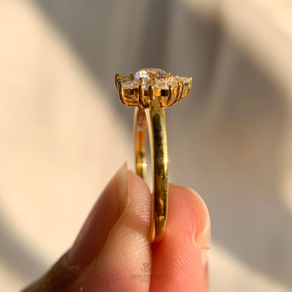 Romantic round and pear cut diamond engagement ring for women