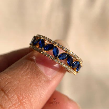 18k Yellow Gold Blue Sapphire Marquise Ring