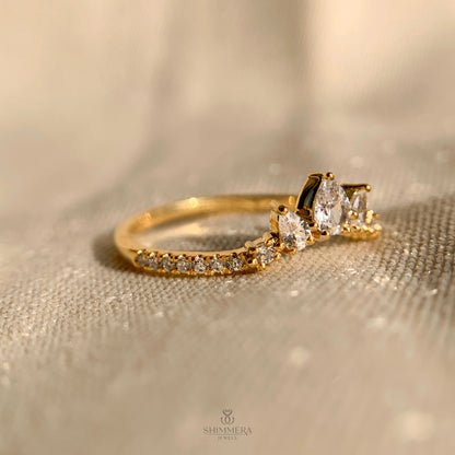 Pear And Round Curved Diamond Wedding Ring