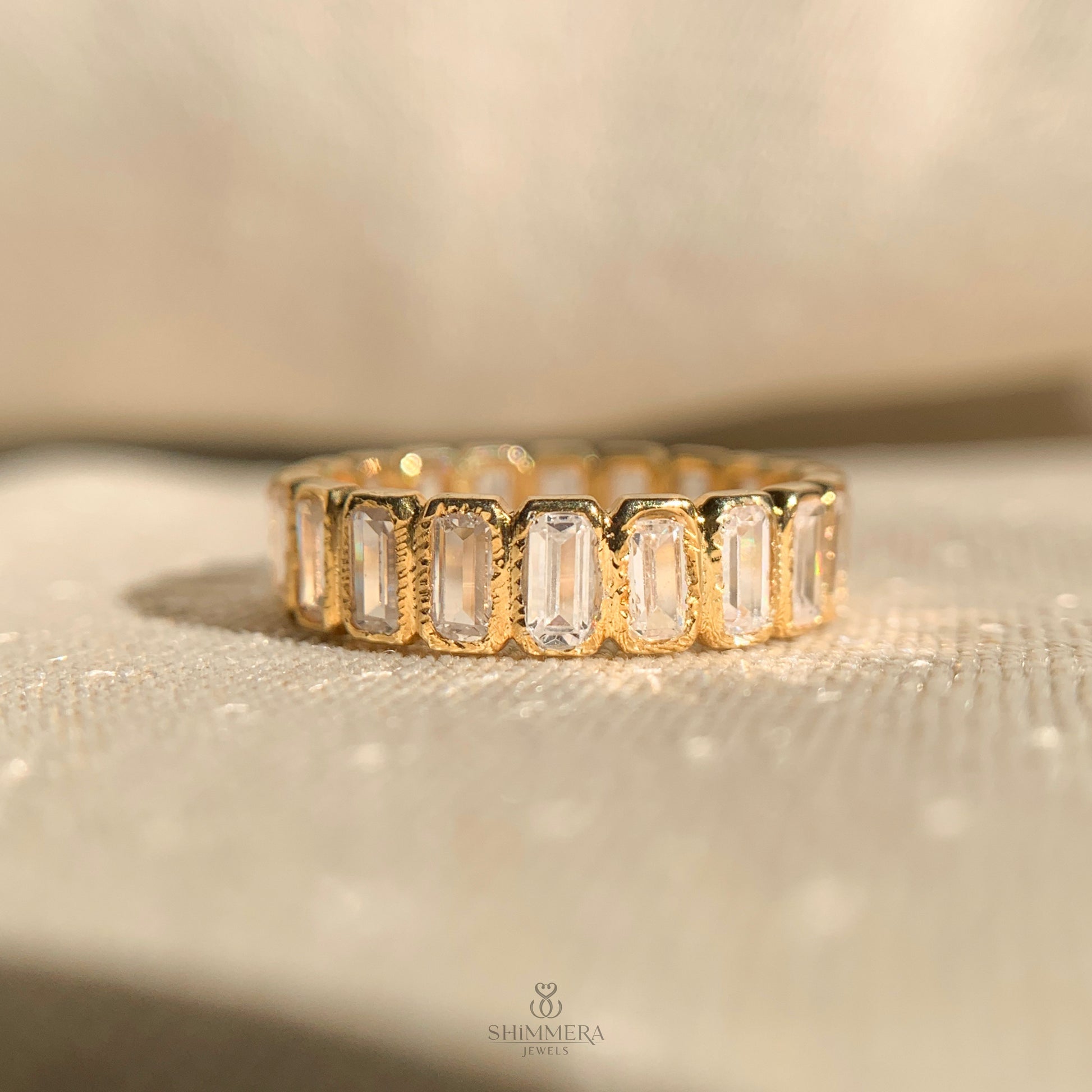 14k Emerald Diamond Shape Eternity Band For Women