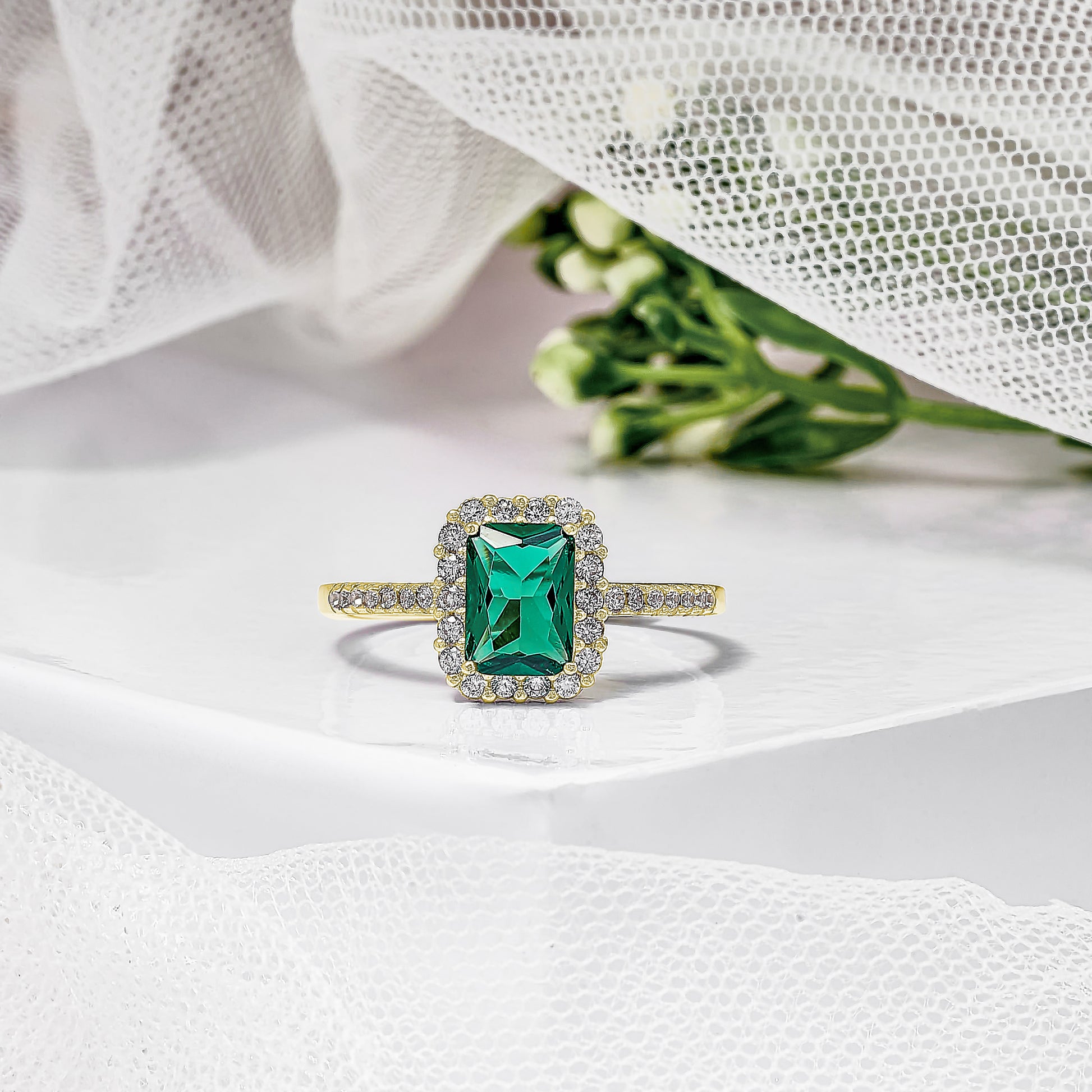 Emerald Cut Natural Emerald Engagement Ring Diamond